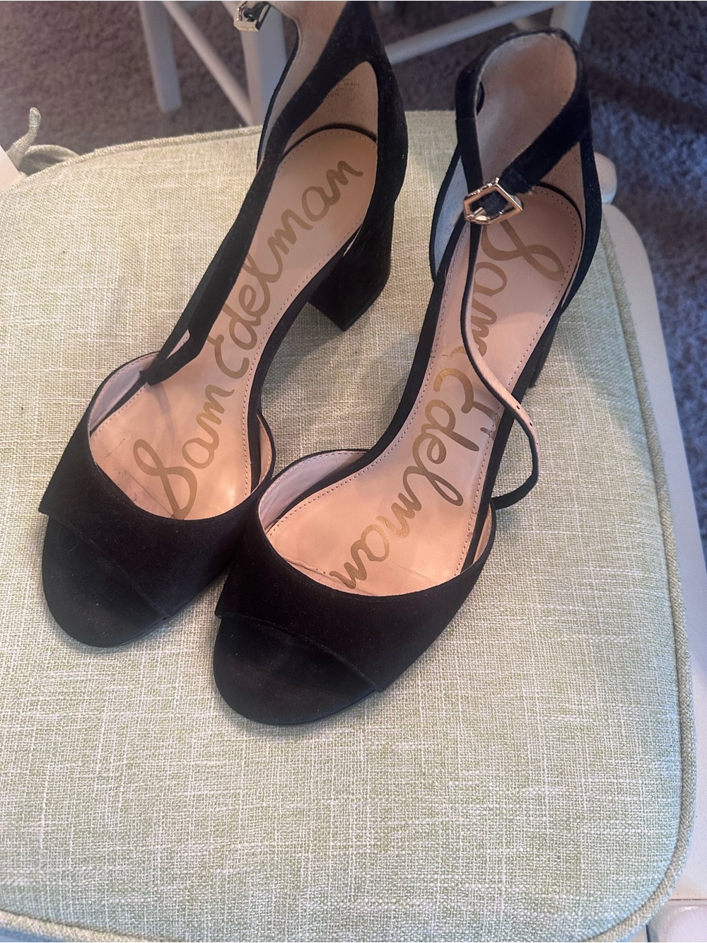 Sam Edelman Susie Black Suede Open-Toe Block Heel Sandals
